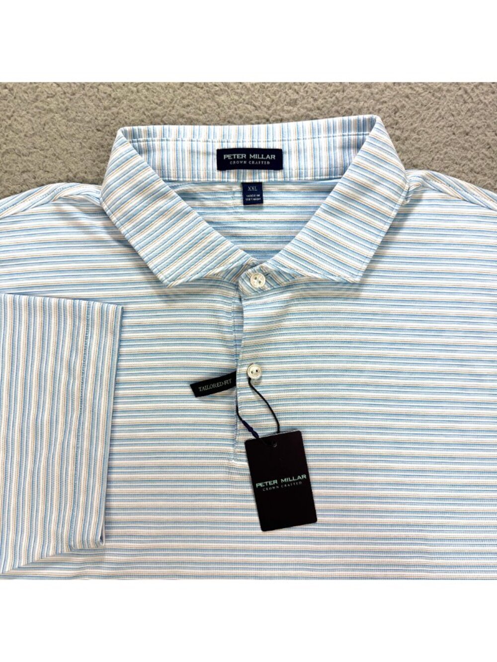 Peter Millar Polo Shirt Mens XXL 2XL Blue Stripe Chase Performance Jersey Golf